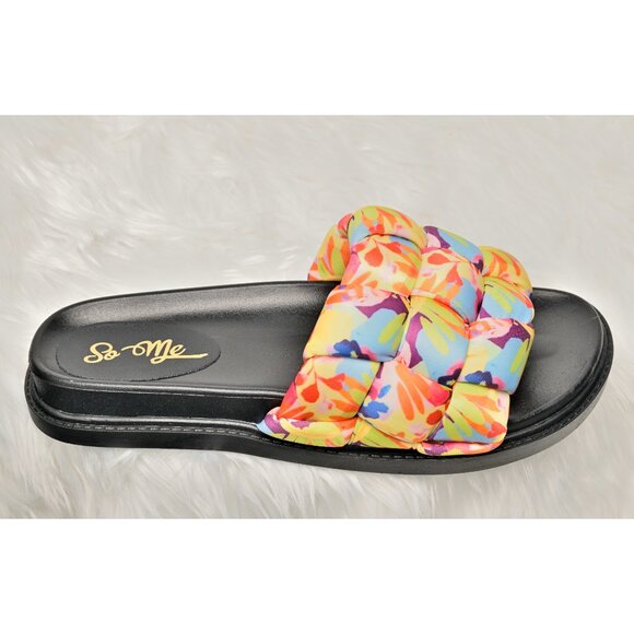 NWT So Me Womens Multicolor Slip-On Flats Slide Sandals Fluffy Lightweight - Picture 8 of 8
